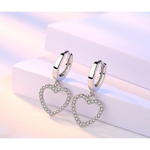 New Arrival 925 Sterling Silver Dazzling Clear CZ Love Heart Shaped Stud Earrings for Women Jewelry pendientes oorbellen Brincos