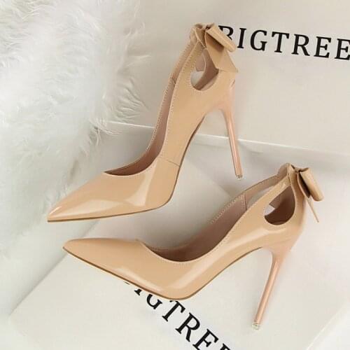 2021 Sexy Heels Bow-knot Women Pumps Ladies Shoes High Heels 10CM Pointed Toe Party Wedding Bridal Shoes Woman Stiletto Fetish