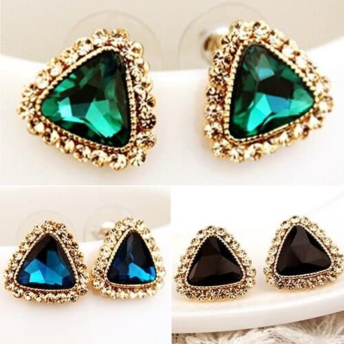Bluelans Womens Fashion Party Jewelry Triangle Crystal Golden Tone Ear Studs Earrings