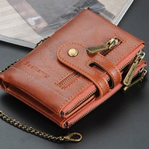 Womens wallet Vintage Double Zipper Multi-slot Short Wallet Mini Purse with Chain Passport cover card holder gift for friends