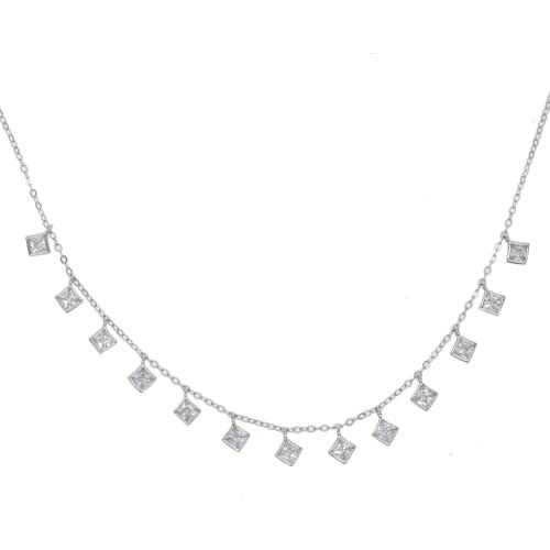 Square bezel cubic zirconia drop charm bridal wedding necklace sparking bling 925 sterling silver charming chocker choker