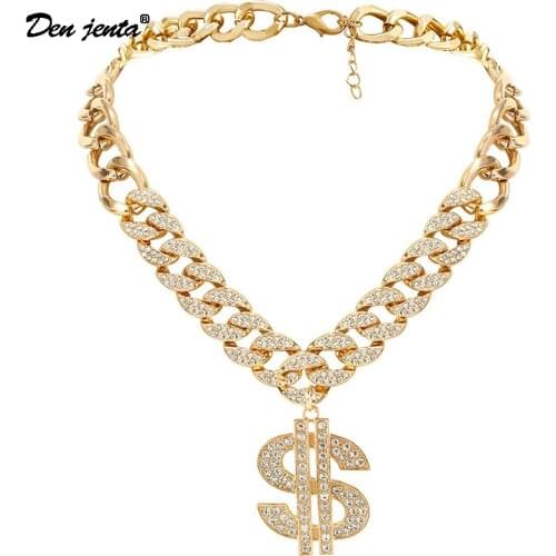 Punk Cuban Pendant Necklace For Women Full Rhinestone Gold Silve Color Exaggerate Thick Chain Female Fashion Party Jewelry Gift