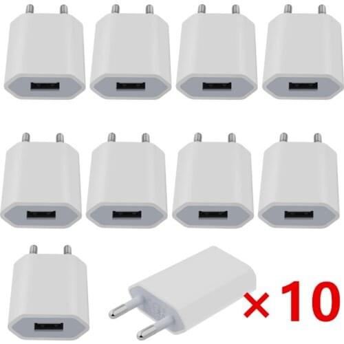 10 Pcs/Lot USB Wall Travel Charger Power Adapter 5W 1A EU Plug Charging for iPhone 8 7 6 6s Plus 5s SE 2020 XS MAX XR X 4 4s