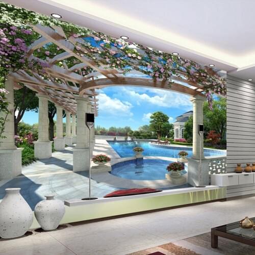 High Quality Custom 3D Photo Wallpaper Villa Swimming Pool TV Backdrop Living Room Bedroom Non-woven Mural Wallpaper Printing