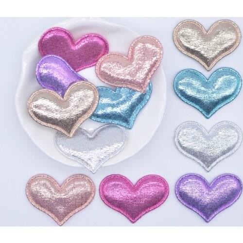 50Pcs 38*26mm Padded Glitter Cloth Heart Appliques for DIY Hat Clothes Sewing Patches Handmade Headwear Hair Clips Accessories