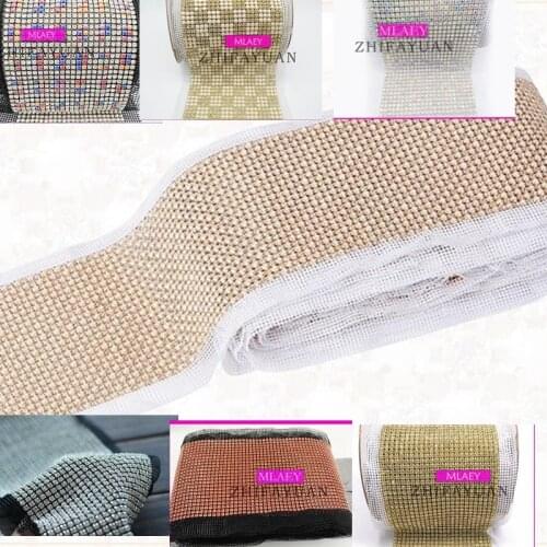 9 Color 1 Yards/Lot Glass 24 Rows Clear Crystal Rhinestones Mesh Trimming 5MM Chain Silver Base Lace Fabric DIY Sewing Lace
