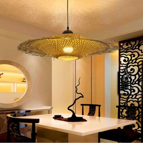 Bamboo Wicker Rattan Cap Shade Pendant Light Fixture Asian Japanese Vintage Hanging Ceiling Lamp Avize Dining Room Restaurant