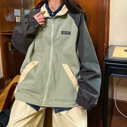 Basic Jackets Women Fall Winter Thick BF Style Retro Patchwork Design Teens Outwear All-match Fashion Ins Zipper Womens Jacket