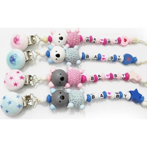Baby Pacifier Chain Clip Cute Koala Letter Anti-fall Newborn Dummy Pacifier Clip Holder Infant Nipple Feeding Chain Clip-S006