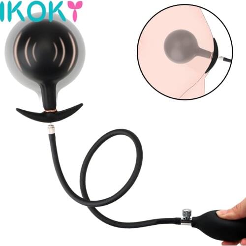 IKOKY Inflatable Anal Plug With Metal Ball Dildo Pump Prostate Massager Huge Butt Dilator Expandable Sex Toys for Women Men