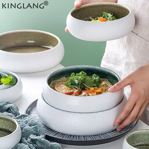 KINGLANG Original Design Kiln Ice Split Glaze Ceramic Flate Plate Japanese Sushi Sashimi Bowl Salad Bowl