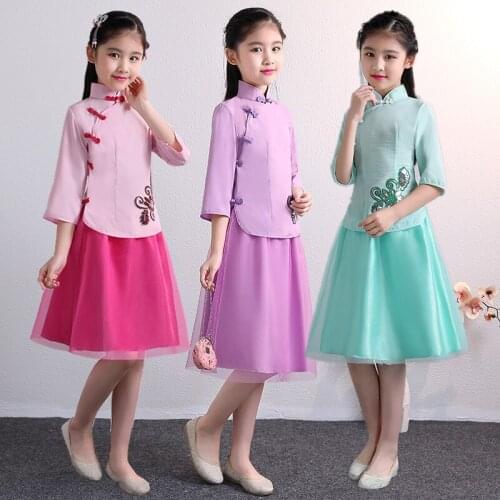 Chinese Ancient Princess Costume Girls Tang Dynasty Dance Dress Performance Clothes Pink Purple Blue Hanfu for Halloween Party