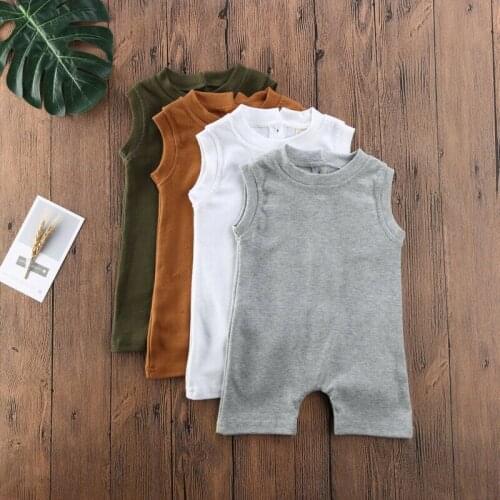 Toddler Baby Boy Girls Sleeveless Jumpsuit Single Breasted Solid Color Casual Cotton Cotton Rompers