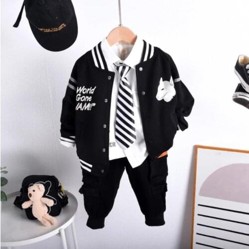 Boy Girl Clothing Set 2021 Hot Kids Tracksuit New Casual Cartoon Baseball Jacket+Shirts+Pants Oufit Childrens Clothes Baby Pant