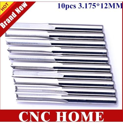 10pcs 3.175*12MM 2 Straight Flutes End Milling Cutters, CNC Engraving Bit, 2D Cutting Tool Bits, Tools on Wood Carving Machine