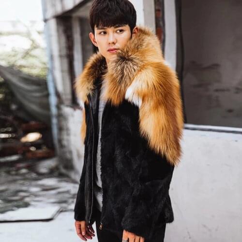 Mens Fox Fur Coat Mink Jacket Winter Warm Overcoat Short Outwear Stitching Provides Customized
