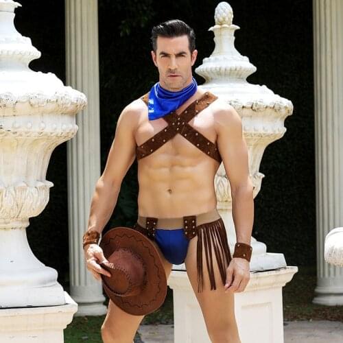 Mens Cowboy Role Play Sexy Lingerie Set Cosplay Uniform Dance Costume Outfit