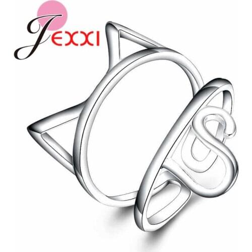 New Arrival Cute Cat Open Ring 925 Sterling Silver Jewelry Ladies Women Adjustable Size Rings Jewelry Gift