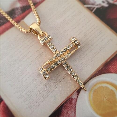 Girly Gold Color Plating Clear Stone Paving Nail Assembly Cross Charm Necklace For Women Girl Unique Gift Accessories