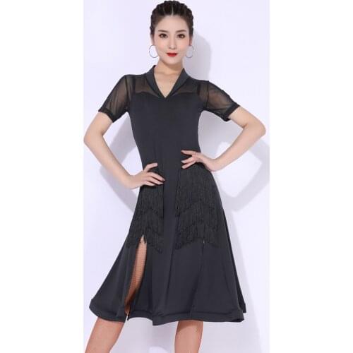 Summer Short Sleeve Latin Dance Dress Tassel Performance Costume Women Tango Salsa Dancing Competition Clothing Stagewear YS1682