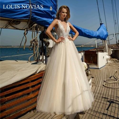 Louis Novias Beach Wedding Dress Invisible Neckline Deep V-neckline Elegant Backless Sexy Wedding Dress Vestido De Noiva