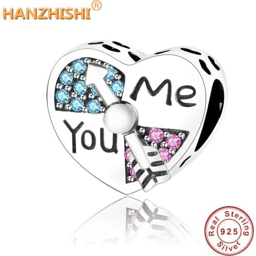 Fits Original Pandora Charm Bracelet Berloque New Style 925 Sterling Silver You Me Heart Arrow Charms With CZ For Jewelry Making
