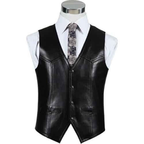 Fit Mens Slim Genuine Vest Casual Business Suit Sheepskin Leather Waistcoat Tops High Quality Drop Shipping