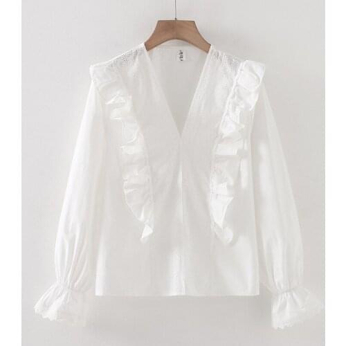 Plus Size Womens V-neck White Blouse Solid Elegant OL Tops Vintage Ladies' Oversized Workwear Blusas