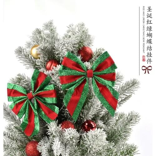 Christmas decorations red and green glitter bow Christmas tree dress up pendant shopping mall window scene decoration pendant