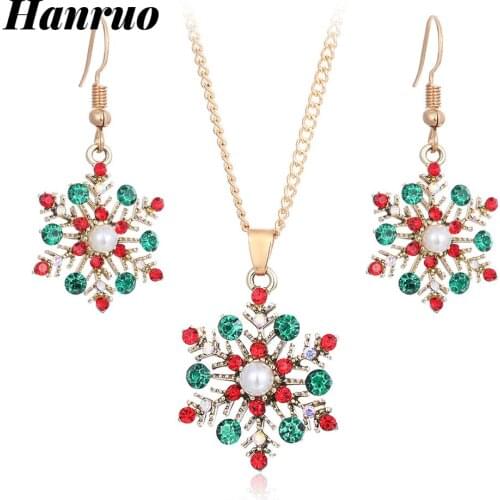 Christmas Snowflake Earring Pendant With Color Gemstone earrings for women Girl Alloy Chain Jewelry Christmas Gifts Wholesale