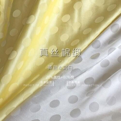 Silk satin yellow white wave dot jacquard luster silk slip fall mulberry silk fabric skirt spring and summer fabric
