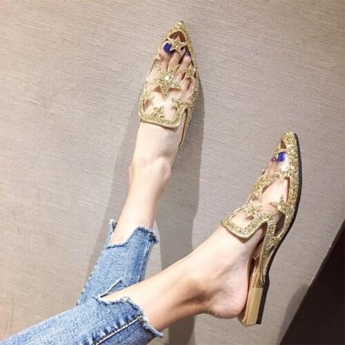 Modern Slippers 2021 Summer Transparent Mesh Flats Slippers Fashion Pointed Geometric Muller Shoes Woman Flat Sandalias Slides