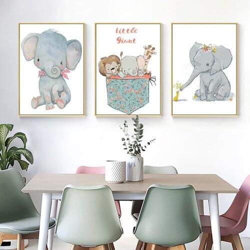 Spray Color Cartoon Aniaml Lion Giraffe Elephant Bicycle Canvas Painting Wall Frameless Picture Poster Living Room Decoration