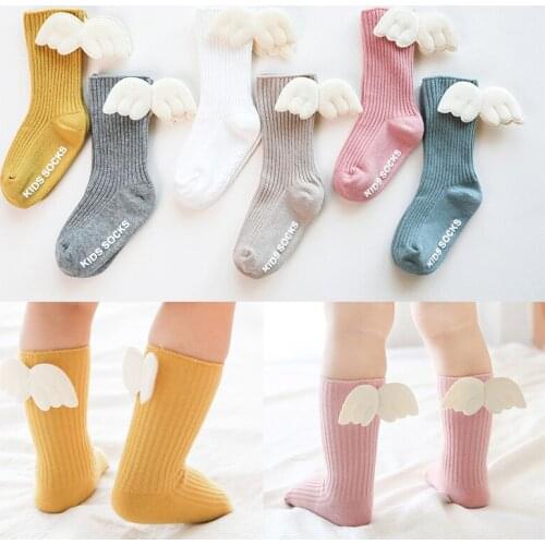 Angel Wing Baby Girl Socks Soft Cotton Autumn Winter Kids Socks Anti Slip Candy Color Toddler Children Short Sock