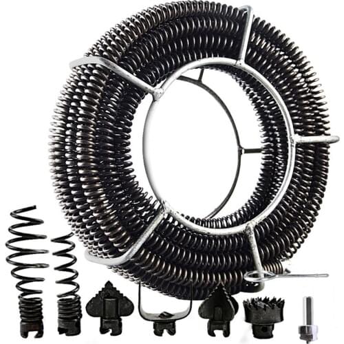 15M Length Household Drain Pipe Dredger Extension Spring Set Sewer Dredger Compression Spring With Connector For 10-100MM Pipe
