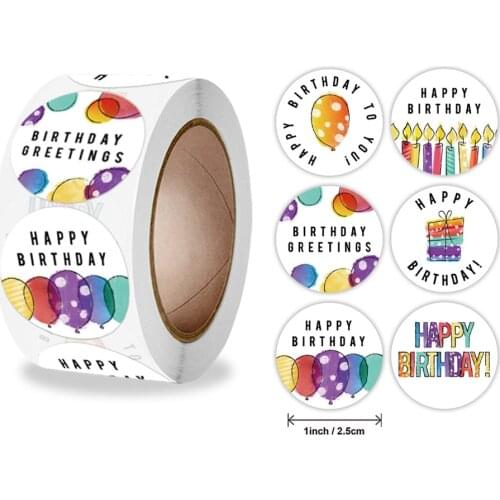 50-500Pcs 6 Styles Happy Birthday 1inch Round Stickers Party Gift Packaging Seal Labels for Scrapbooking Cards Decoration