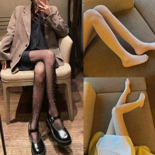 C6UD Women Sexy High Waist Hollow Out Fishnet Pantyhose Shiny Glitter Rhinestone Lingiere Tights Sheer Mesh Nylon Stockings