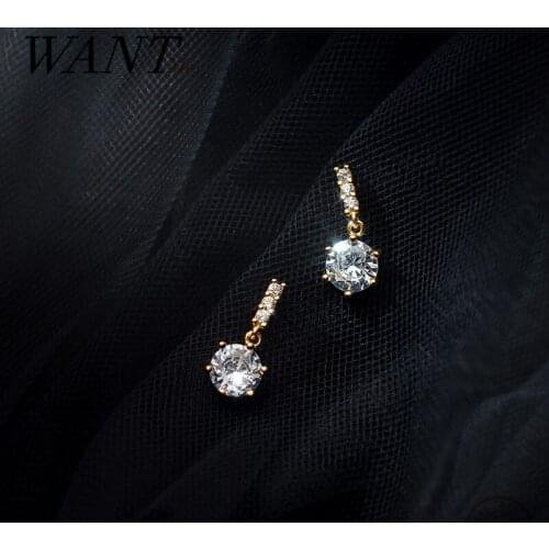 WANTME 925 Sterling Silver Luxury Zircon Simple Pendant Charm Stud Earrings for Women Fashion Wedding Fine Jewelry Accessories