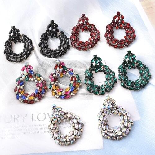 Ztech Trend Round Metal Colorful Rhinestone Dangle Drop Earrings High-Quality Vintage Crystals Jewelry Accessories For Women