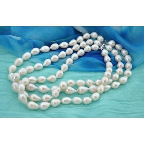 3strands 17-19" 12-14mm drip white freshwater pearl necklace