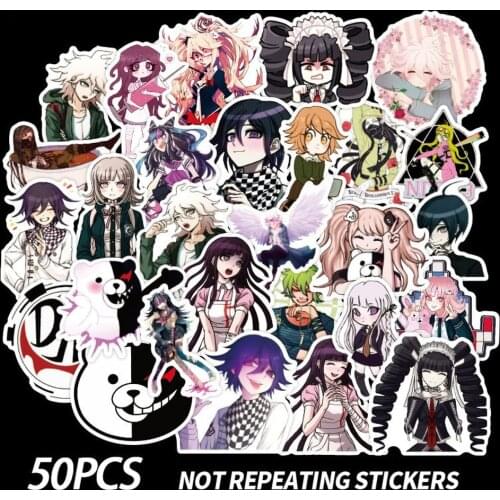 50Pcs/set Danganronpa Anime Stickers Metal Decal Sticker For Laptop Phone Car Book Desk DIY Stiker Toy