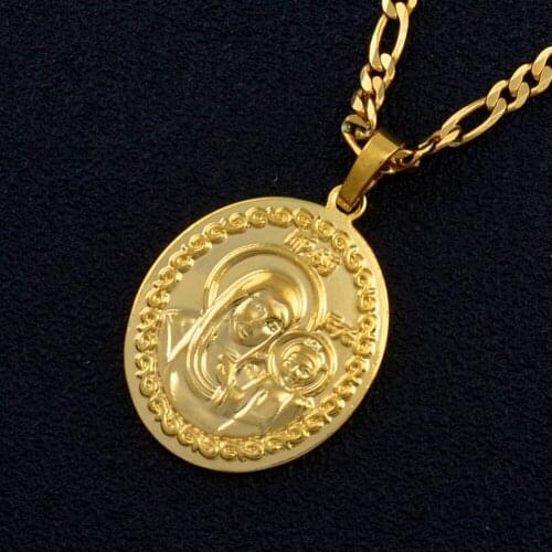 Anniyo Mary Our Lady and the Son Russia / Ukraine Religious Ornaments Gold Color Jewelry Gifts for Women/Men #052804