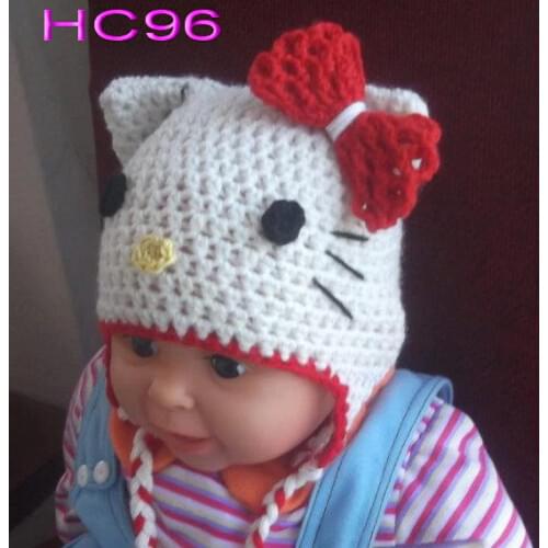 Free shipping,New Handmade Knit Crochet Red bow cat Baby Hats Beanies Newborn Photo Prop