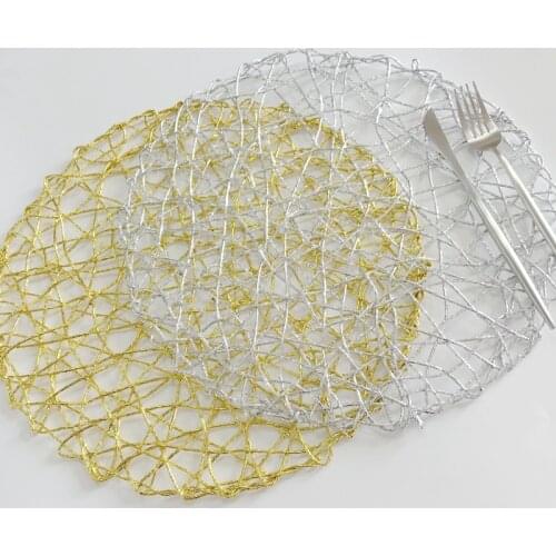 1Pcs Paper round Placemat Table Placemat Kitchen Dinner Handmade knitting irregular Pad Christmas Shinning Gold Silver