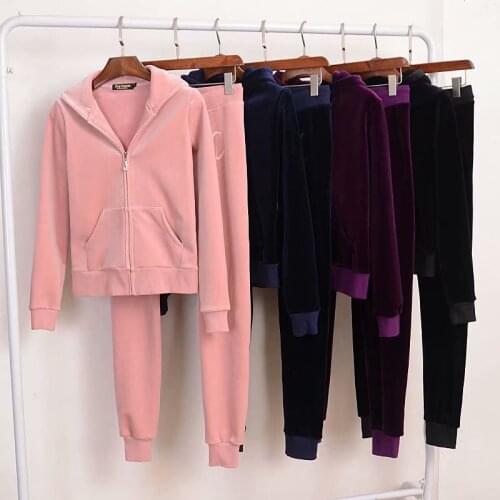 Juicy Lovers Brand Womens Sporting Suits Outdoor Mink Wool Thick Winter Women Tracksuits Hooded Collar Jogging Sportswear suit