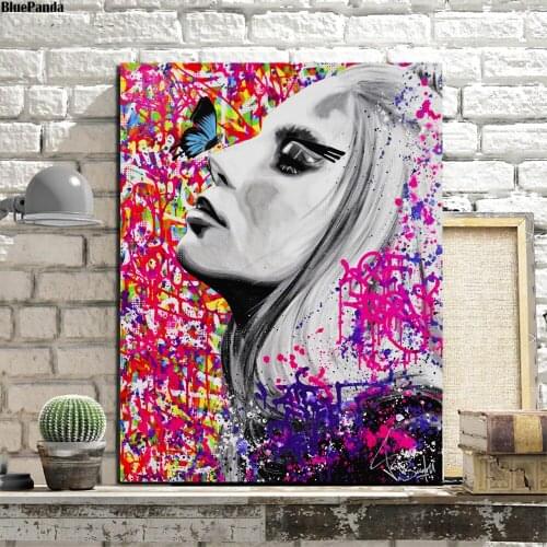 Young Beautiful Girl Street Art Canvas Poster Print Abstract Modern Painting Wall Picture Home Decoration