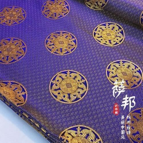 Chinese blue Goldfish scale Silk fabric brocade Satin fabric for COSPLAY/Kimono/Mongolia clothing/Stage suit 1order=1meter