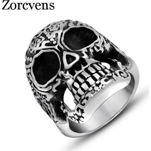Modyle Stainless Steel Skull Ring for Men Vintage Gothic Cool Punk Biker Band Jewelry