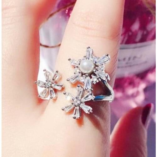 60% Silver Rings for Women Fine Jewelry Flower Cubic Zircon 925 Sterling Silver Female Adjustable Finger Ring Party Bague