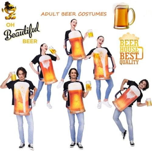 Adult Unisex Couple Beer Jumpsuit Cosplay Costume Role Playing Men Women Funny Beer Tunic Fancy Dress Chritmas Halloween Costume
